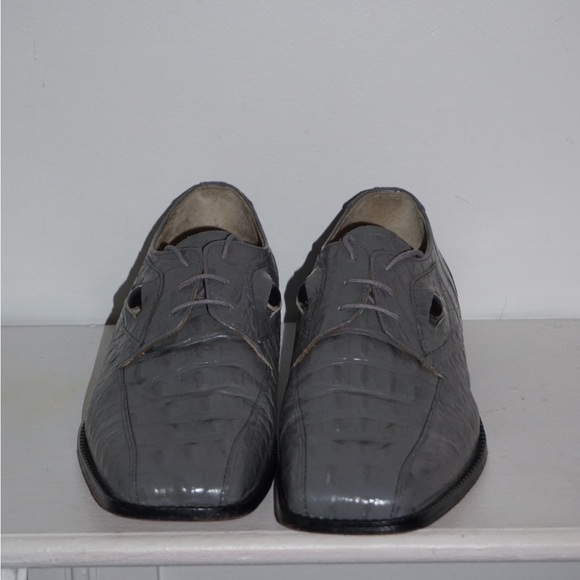CROCODILE FACE VINTAGE CRAZY DRESS SHOES GREY LEATHER MENS 12 - Picture 5 of 6